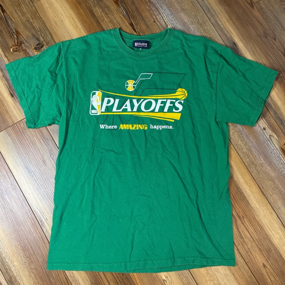 NBA Exclusive Collection Utah Jazz Playoffs Vintage Retro TShirt Green Large L